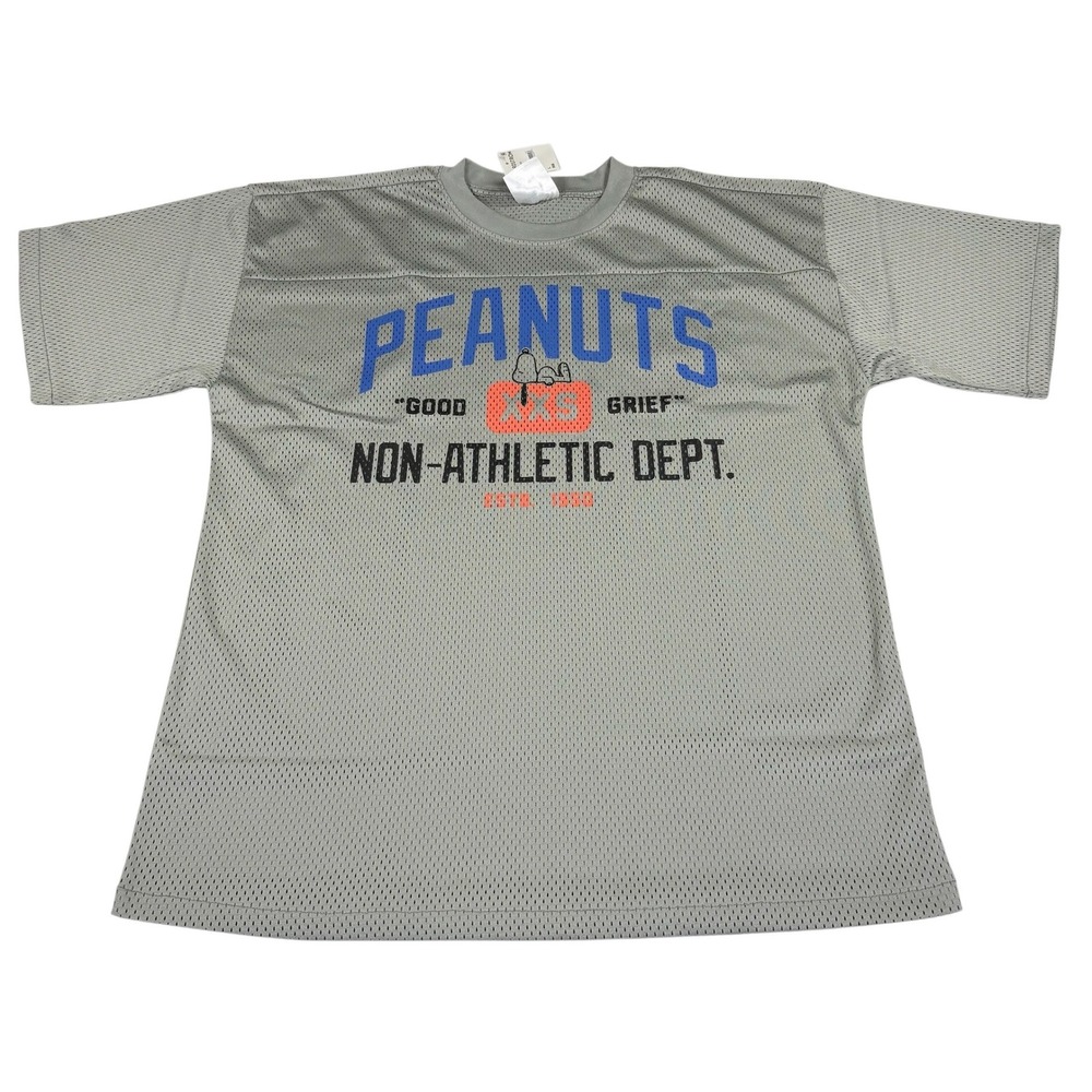 Peanuts Snoopy Football Mesh Jersey Shirt Mens Large Gray Graphic NWT Tee‎